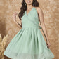 InWeave Mint Green Georgette Backless Dress - Swadesiicart