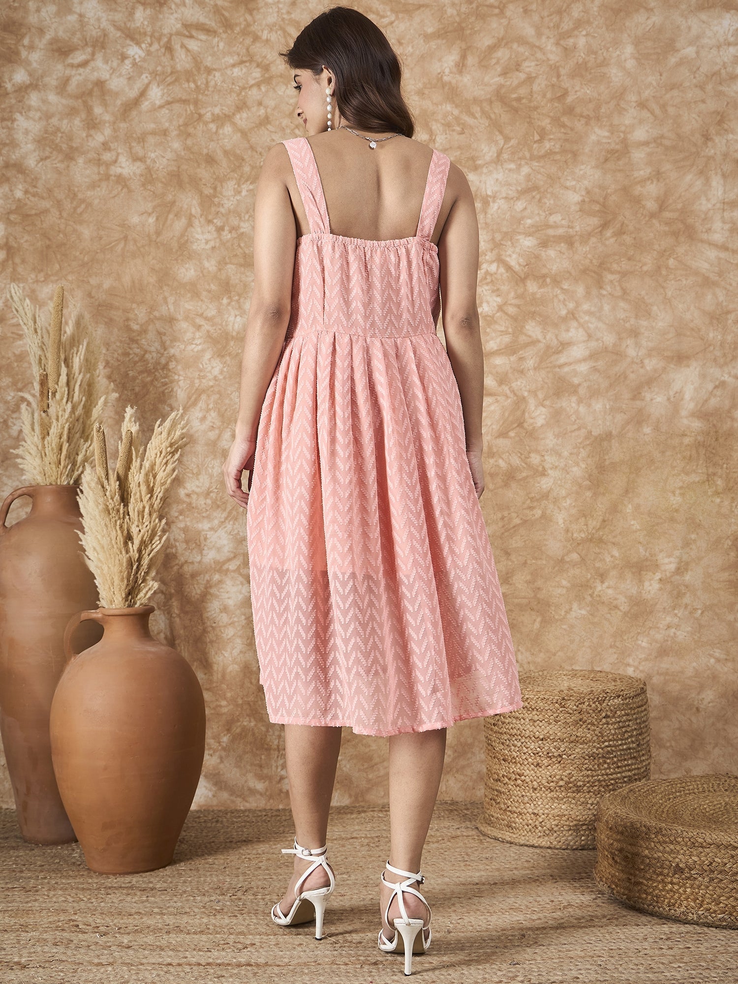 InWeave Peach Georgette Sweetheart Dress - Swadesiicart