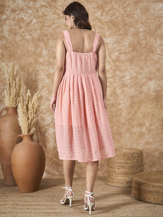 InWeave Peach Georgette Sweetheart Dress - Swadesiicart
