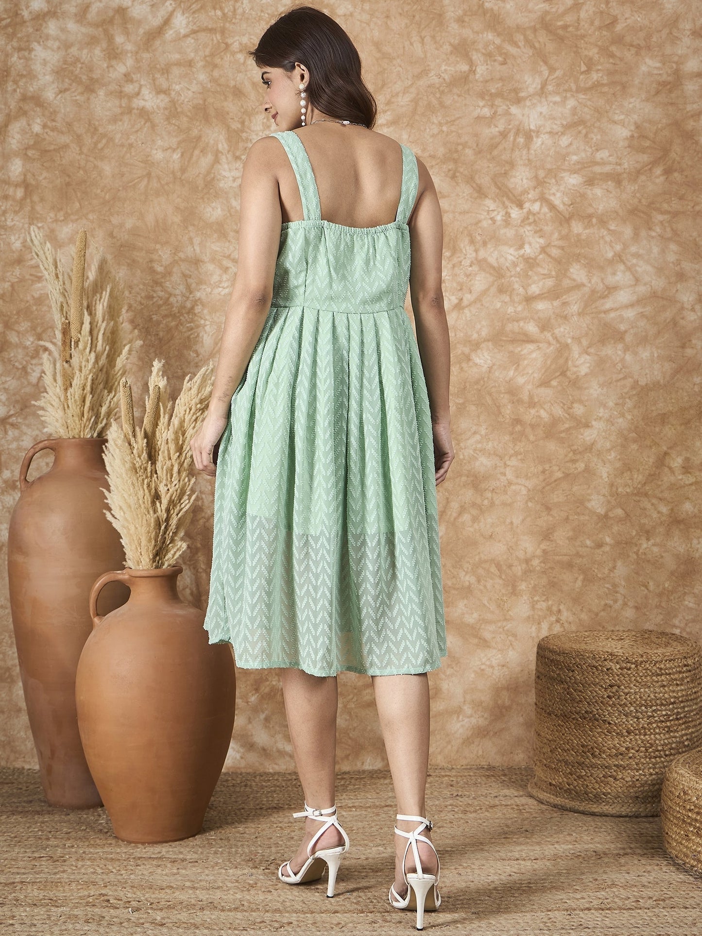 InWeave Mint Green Georgette Sweetheart Dress - Swadesiicart