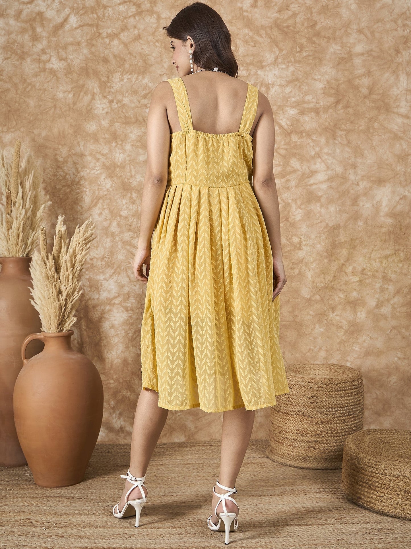 InWeave Yellow Georgette Sweetheart Dress - Swadesiicart