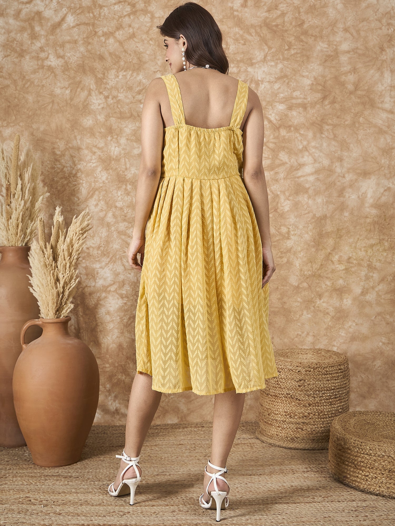 InWeave Yellow Georgette Sweetheart Dress - Swadesiicart
