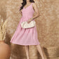 InWeave Light Pink Georgette Sweetheart Dress - Swadesiicart