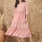 InWeave Peach Georgette R Neck Dress - Swadesiicart