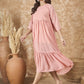 InWeave Peach Georgette R Neck Dress - Swadesiicart