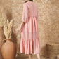 InWeave Peach Georgette R Neck Dress - Swadesiicart