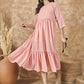 InWeave Peach Georgette R Neck Dress - Swadesiicart