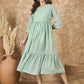 InWeave Mint Green Georgette R Neck Dress - Swadesiicart