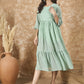 InWeave Mint Green Georgette R Neck Dress - Swadesiicart
