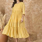 InWeave Yellow Georgette R Neck Dress - Swadesiicart