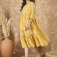 InWeave Yellow Georgette R Neck Dress - Swadesiicart