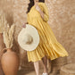 InWeave Yellow Georgette R Neck Dress - Swadesiicart