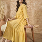 InWeave Yellow Georgette R Neck Dress - Swadesiicart