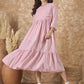 InWeave Light Pink Georgette R Neck Dress - Swadesiicart