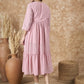 InWeave Light Pink Georgette R Neck Dress - Swadesiicart