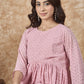 InWeave Light Pink Georgette R Neck Dress - Swadesiicart
