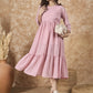 InWeave Light Pink Georgette R Neck Dress - Swadesiicart