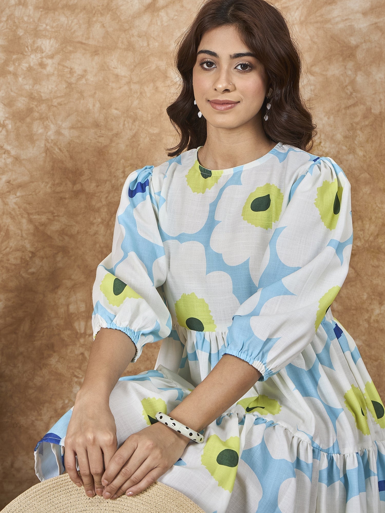 InWeave Sky Blue Big Print Short Dress - Swadesiicart