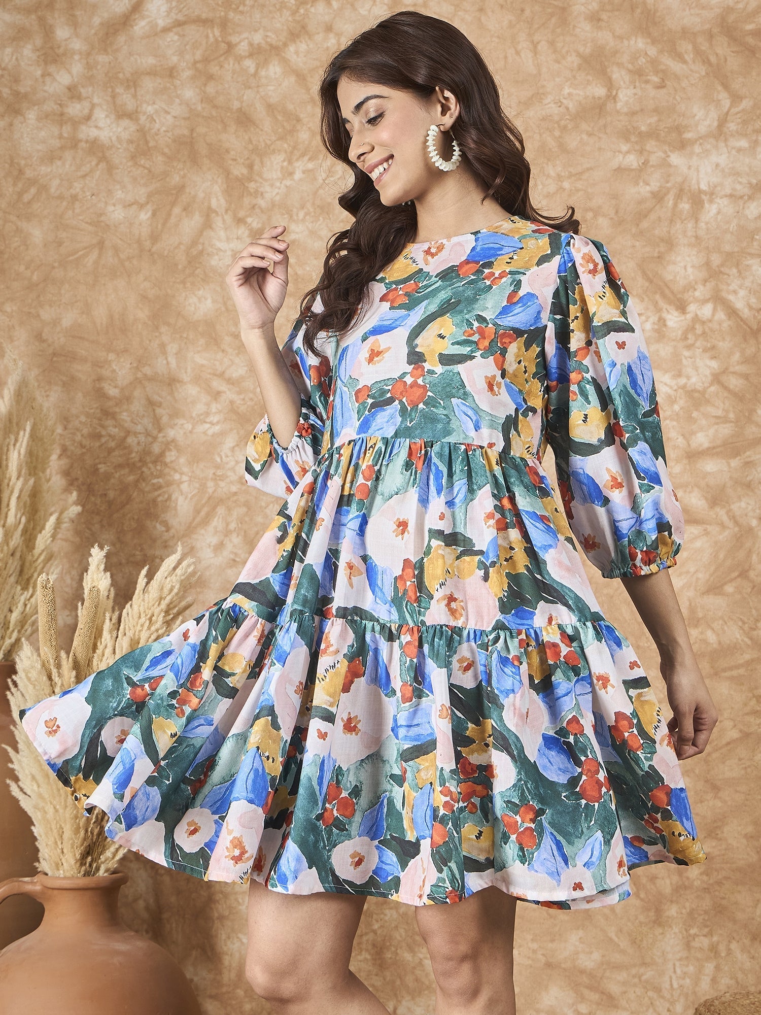 InWeave Multi Abstract Short Dress - Swadesiicart