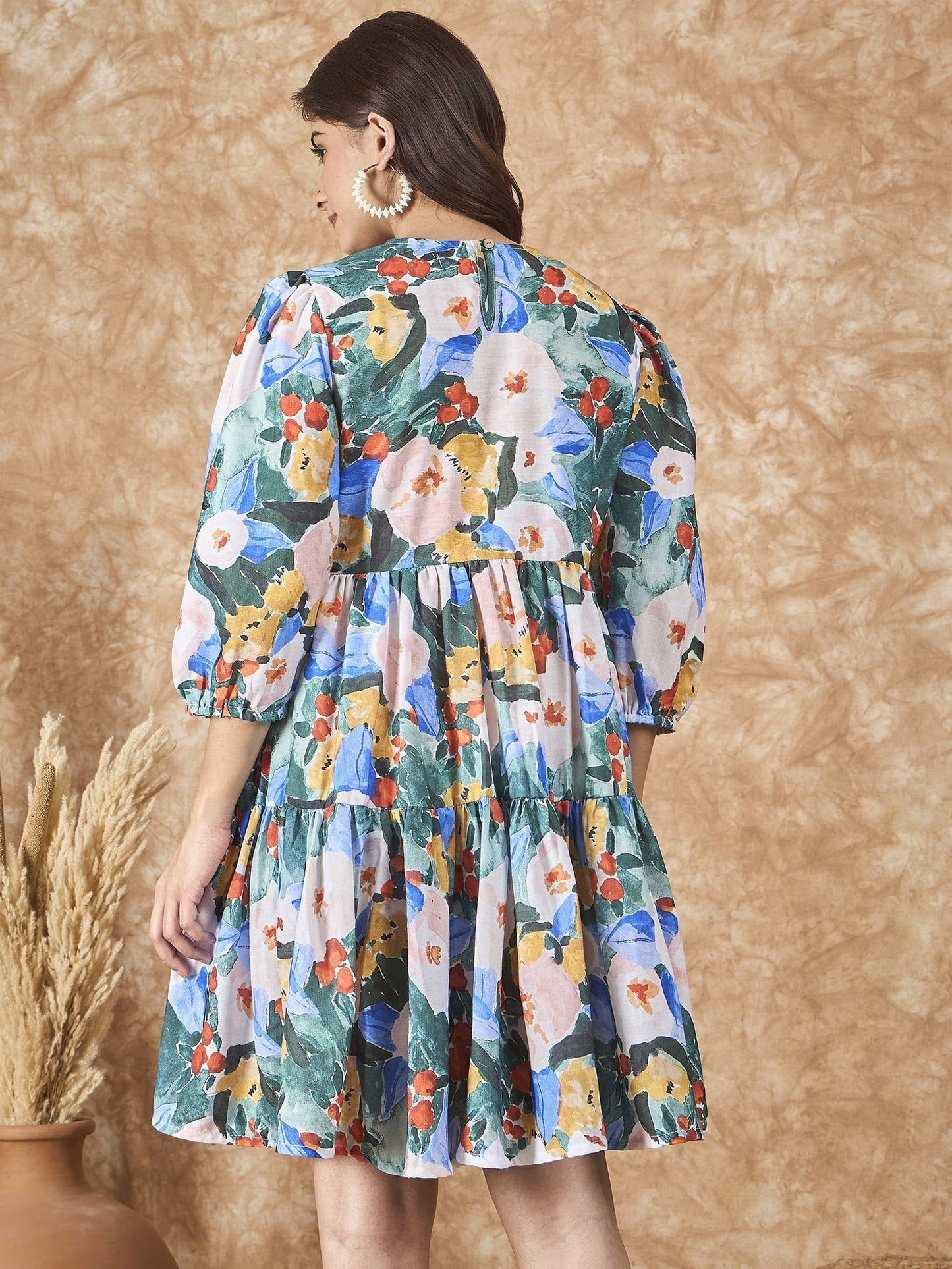 InWeave Multi Abstract Short Dress - Swadesiicart
