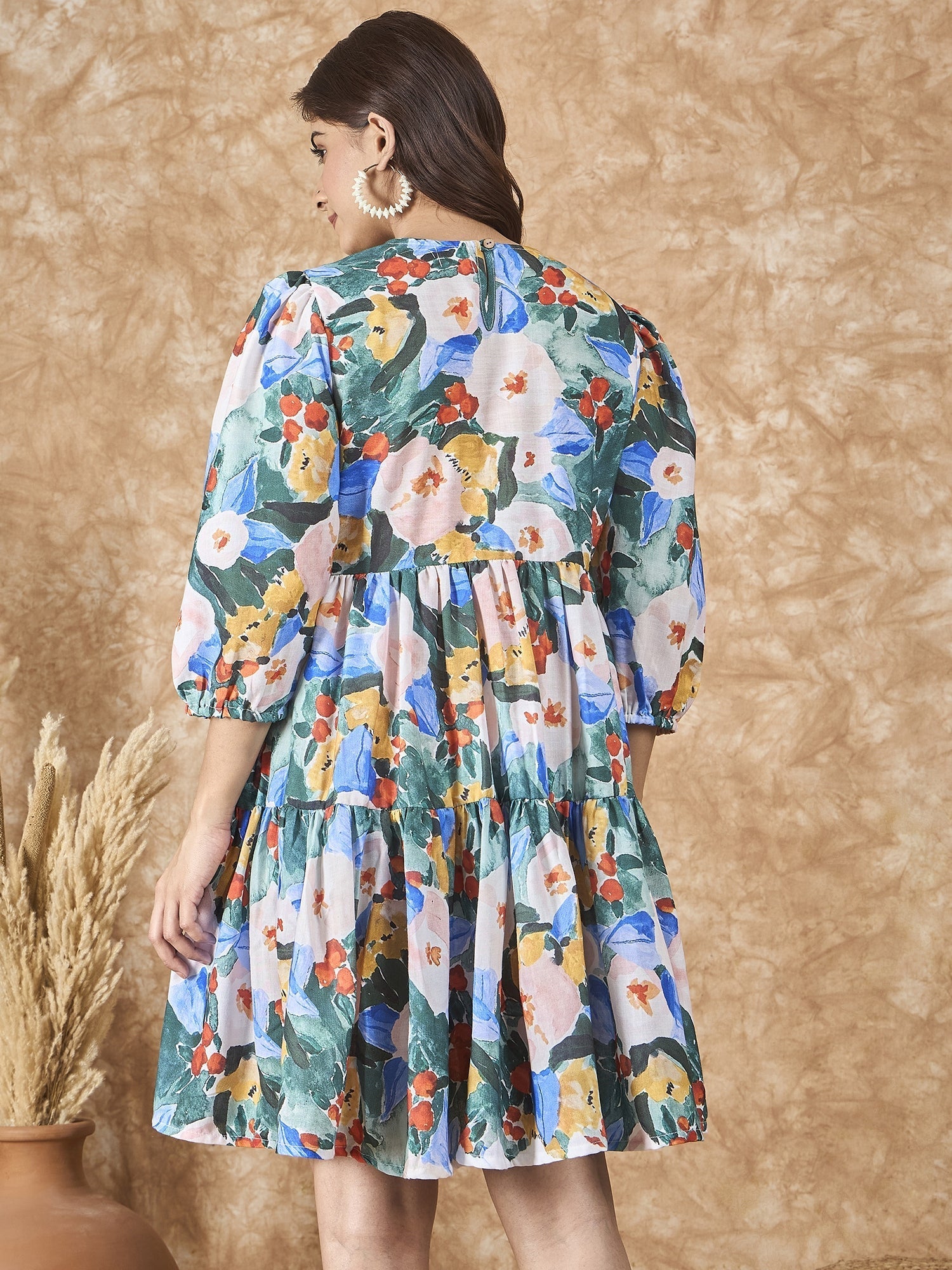 InWeave Multi Abstract Short Dress - Swadesiicart