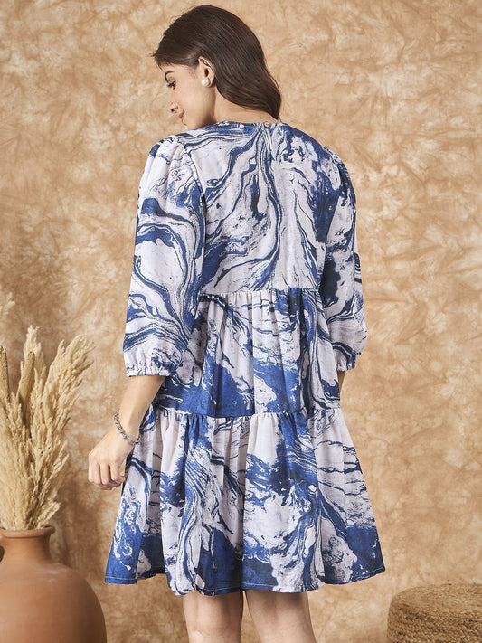 InWeave Navy White Tie Dye Short Dress - Swadesiicart