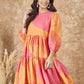 InWeave Peach Orange Print Short Dress - Swadesiicart