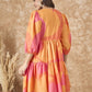 InWeave Peach Orange Print Short Dress - Swadesiicart