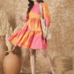 InWeave Peach Orange Print Short Dress - Swadesiicart