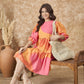 InWeave Peach Orange Print Short Dress - Swadesiicart