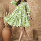 InWeave Apple Green White Short Dress - Swadesiicart