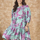 InWeave Green Purple Print Short Dress - Swadesiicart