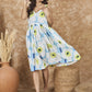 InWeave Sky Blue Big Print Sweetheart Dress - Swadesiicart
