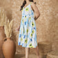 InWeave Sky Blue Big Print Sweetheart Dress - Swadesiicart