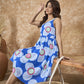 InWeave Blue White Flower Sweetheart Dress - Swadesiicart