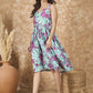 InWeave Green Purple Print Sweetheart Dress - Swadesiicart