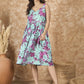 InWeave Green Purple Print Sweetheart Dress - Swadesiicart
