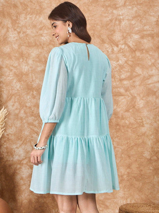 InWeave Sky Blue Chiffon Short Dress - Swadesiicart