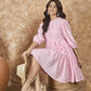 InWeave Pink Chiffon Short Dress - Swadesiicart