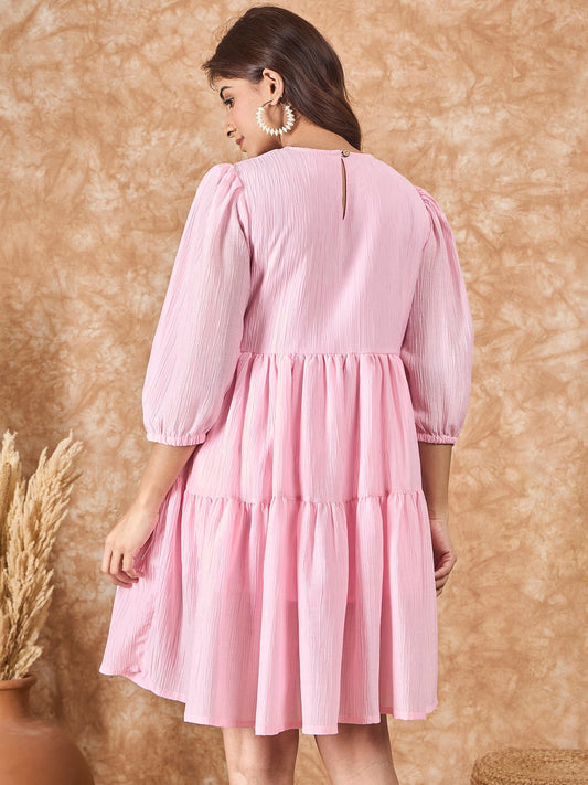InWeave Pink Chiffon Short Dress - Swadesiicart