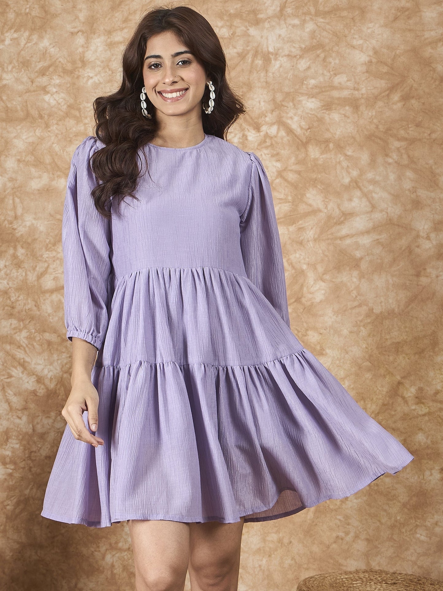 InWeave Lavender Chiffon Short Dress - Swadesiicart