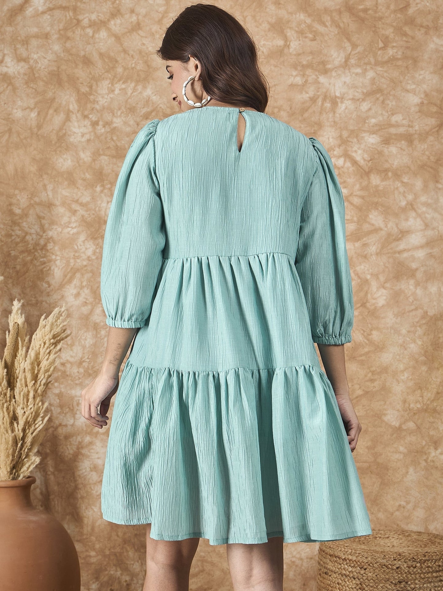 InWeave Cadet Blue Chiffon Short Dress - Swadesiicart