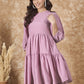 InWeave Mulberry Pink Chiffon Short Dress - Swadesiicart