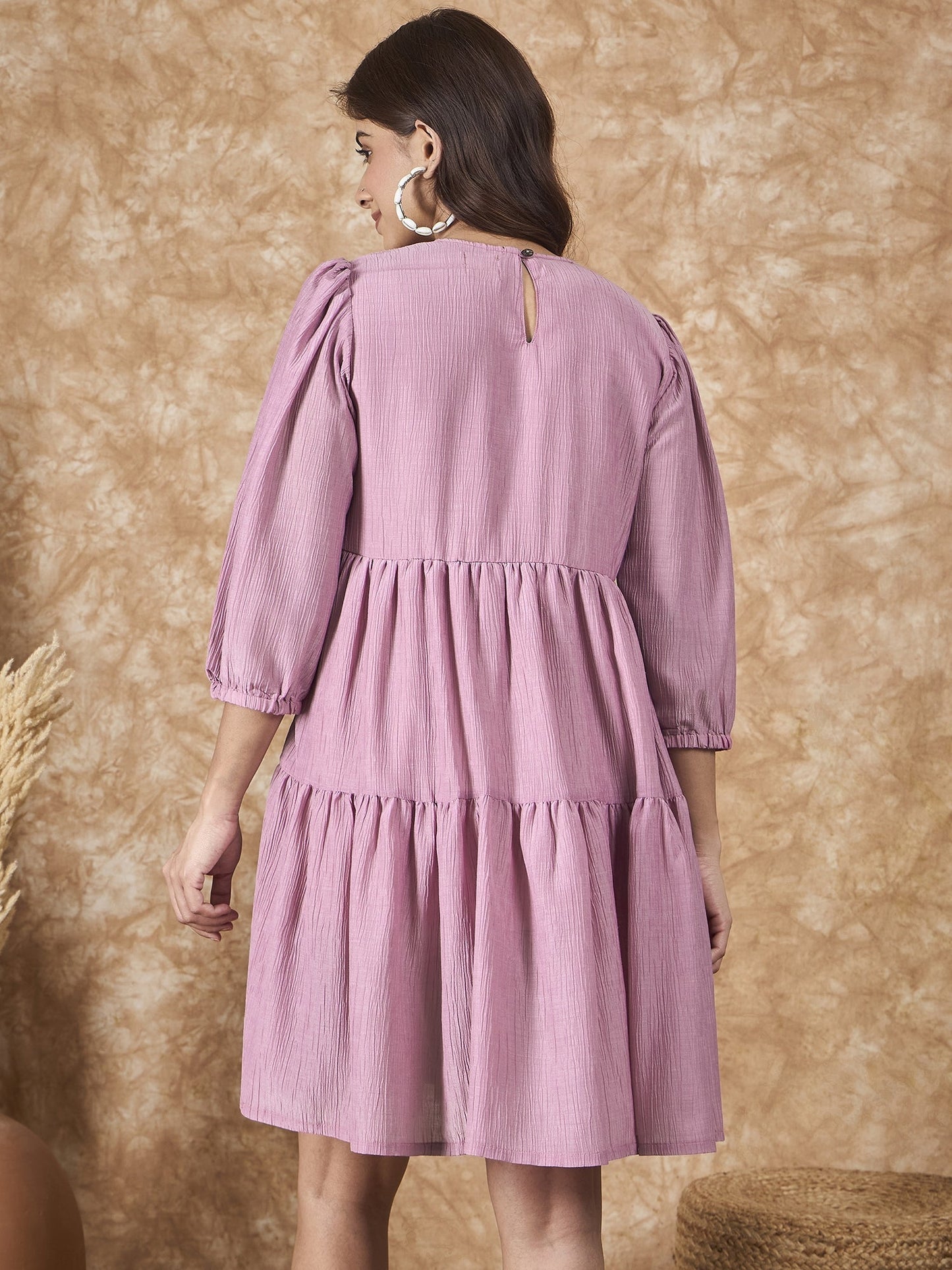 InWeave Mulberry Pink Chiffon Short Dress - Swadesiicart