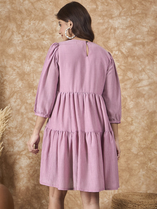 InWeave Mulberry Pink Chiffon Short Dress - Swadesiicart