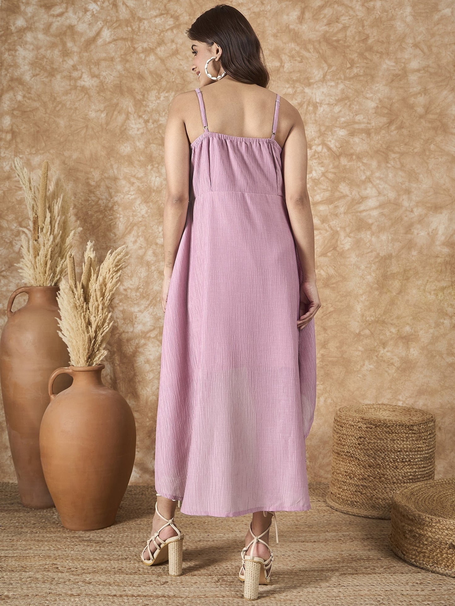 InWeave Mulberry Pink Chiffon Frill Dress - Swadesiicart
