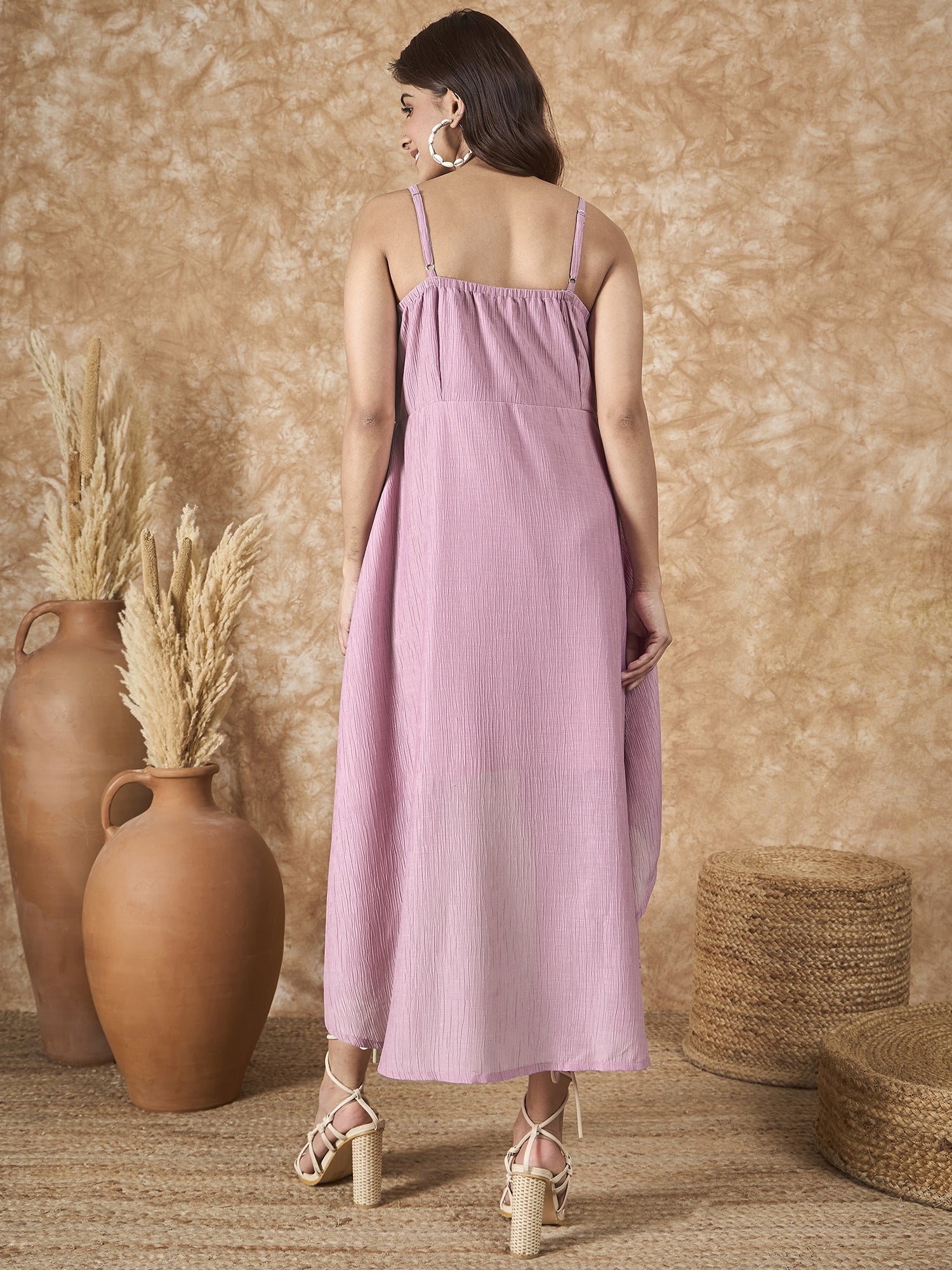 InWeave Mulberry Pink Chiffon Frill Dress - Swadesiicart