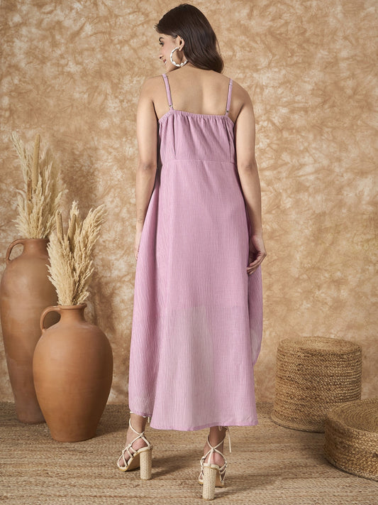InWeave Mulberry Pink Chiffon Frill Dress - Swadesiicart