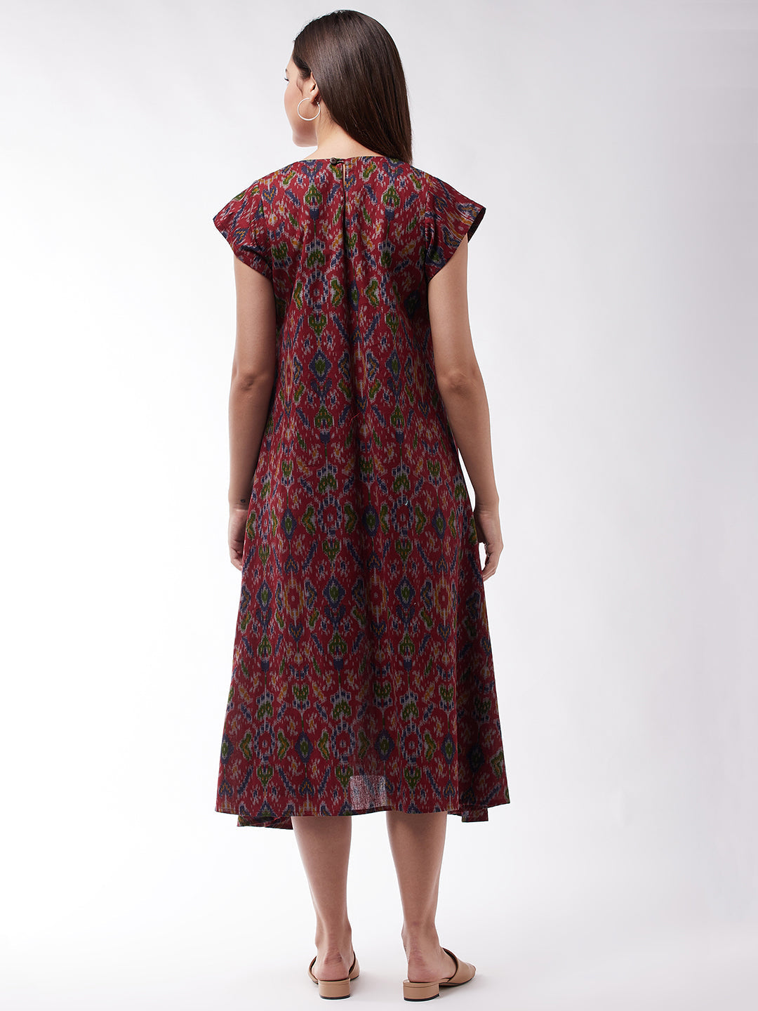 InWeave Abstract A- Line Ikkat Print Dress - Swadesiicart