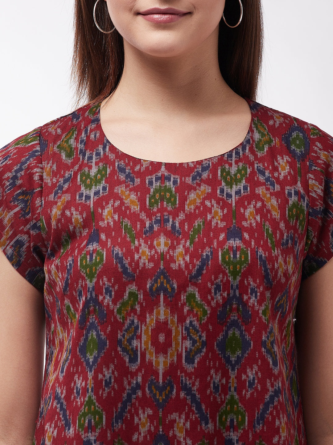 InWeave Abstract A- Line Ikkat Print Dress - Swadesiicart